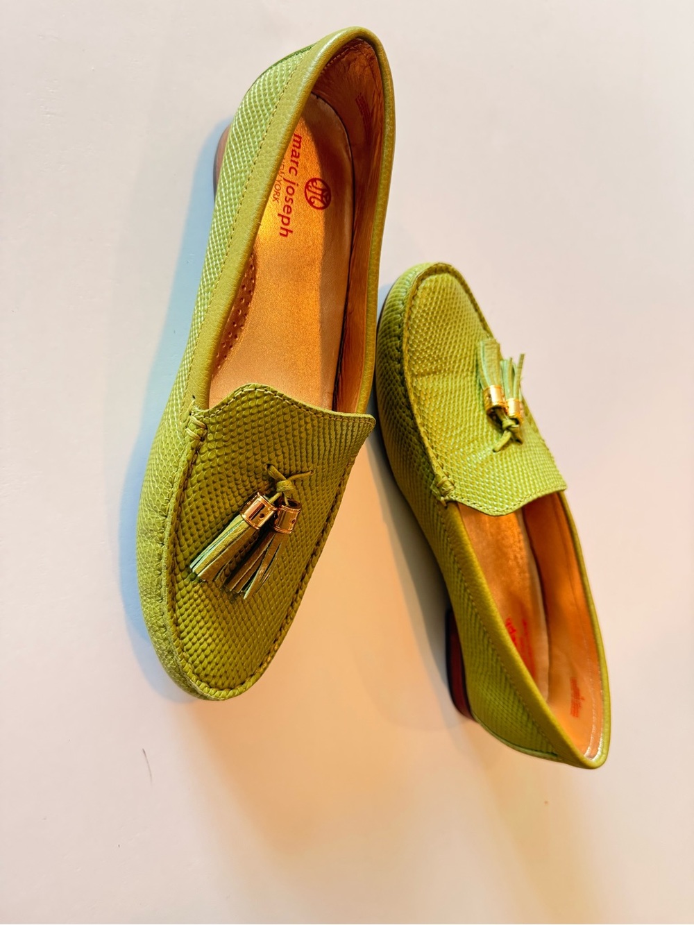 Marc Joseph Lime Green Leather Tassel Driving Loafers